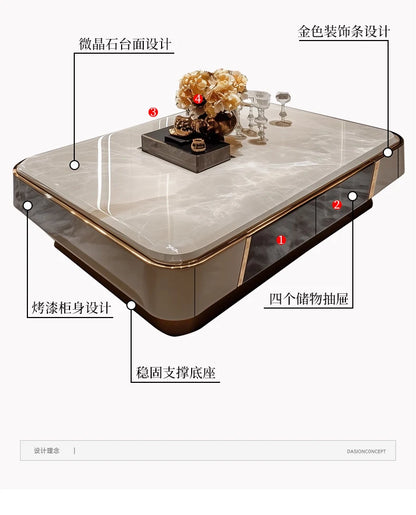 Microcrystalline stone large apartment flat living room coffee table marble