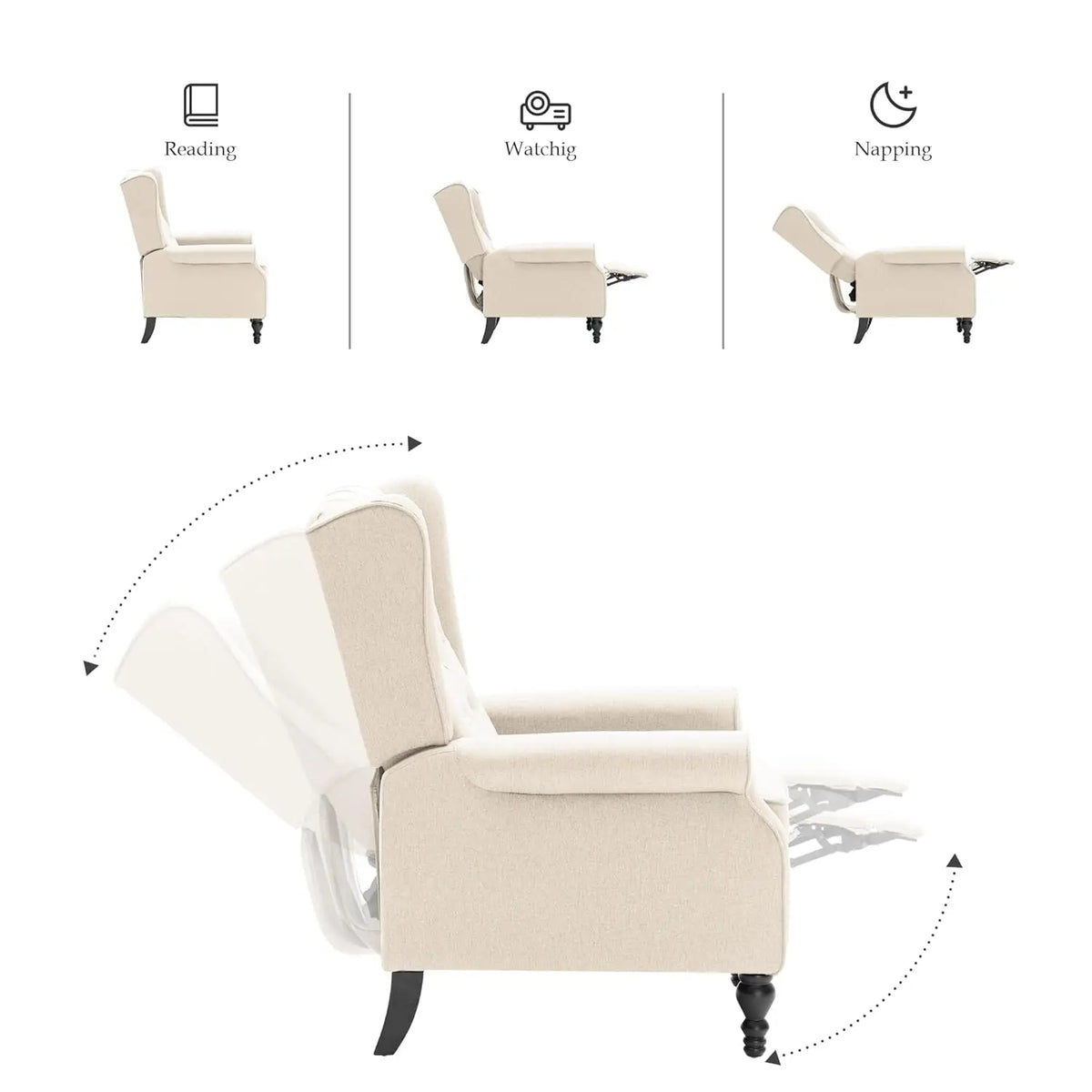 Mid Century Wingback Recliner Chair for Adults, Modern Linen Fabric Push Back Recliner Chairs with Button Tufted, Customized