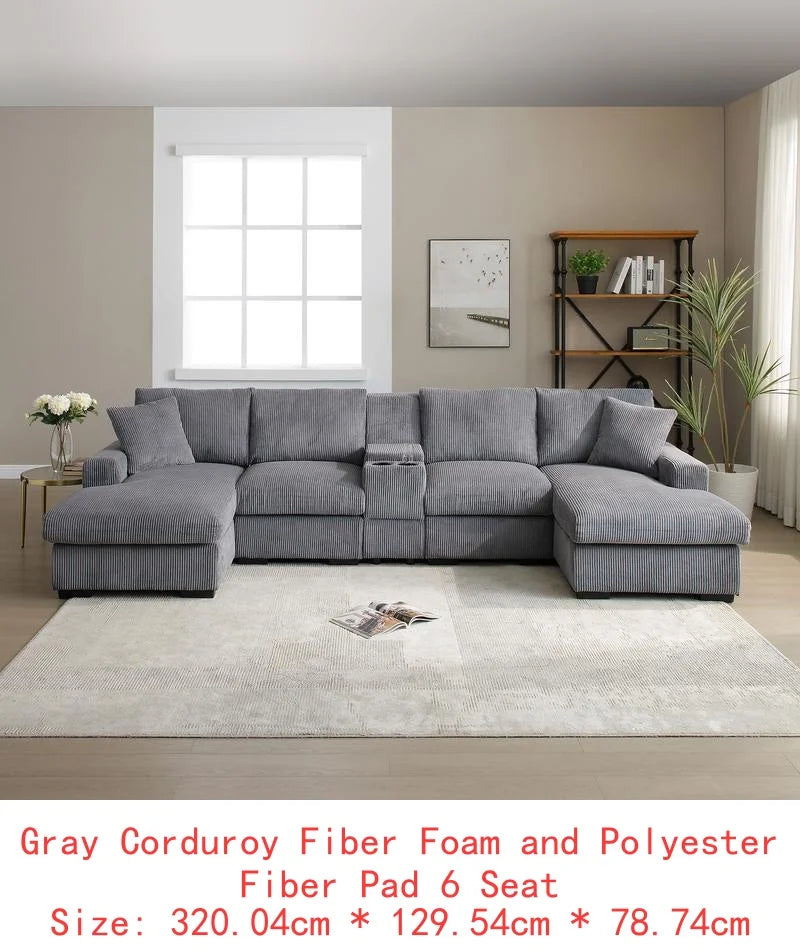Oversized U-Shaped Cloud Sectional Sofa for Living Room, 126" Comfy Couch with Console & Cup Holder, Double Chaise in Beige