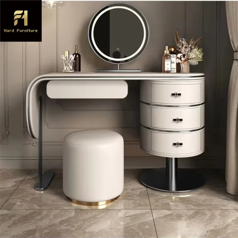 Custom Light Luxury Bedroom Furniture High Quality Wooden Dressing Table Set Smart LED Makeup Mirror Vanity Table with Drawers