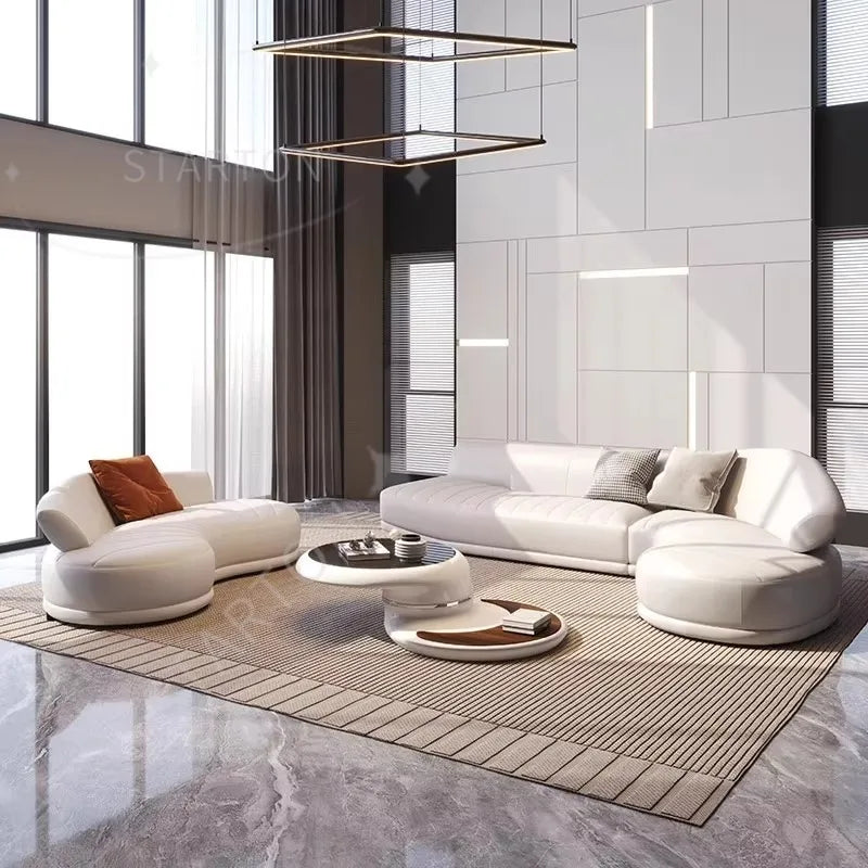 Nordic Modern Luxury Curved Leather Sofa Multi-seat Combination for Home Italian Design Living Room Villa Leather Sofa Set