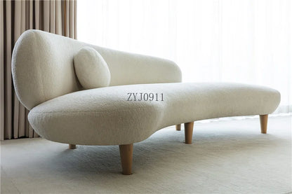 Italian minimalist white cashmere fabric Nordic light luxury small apartment curved sofa