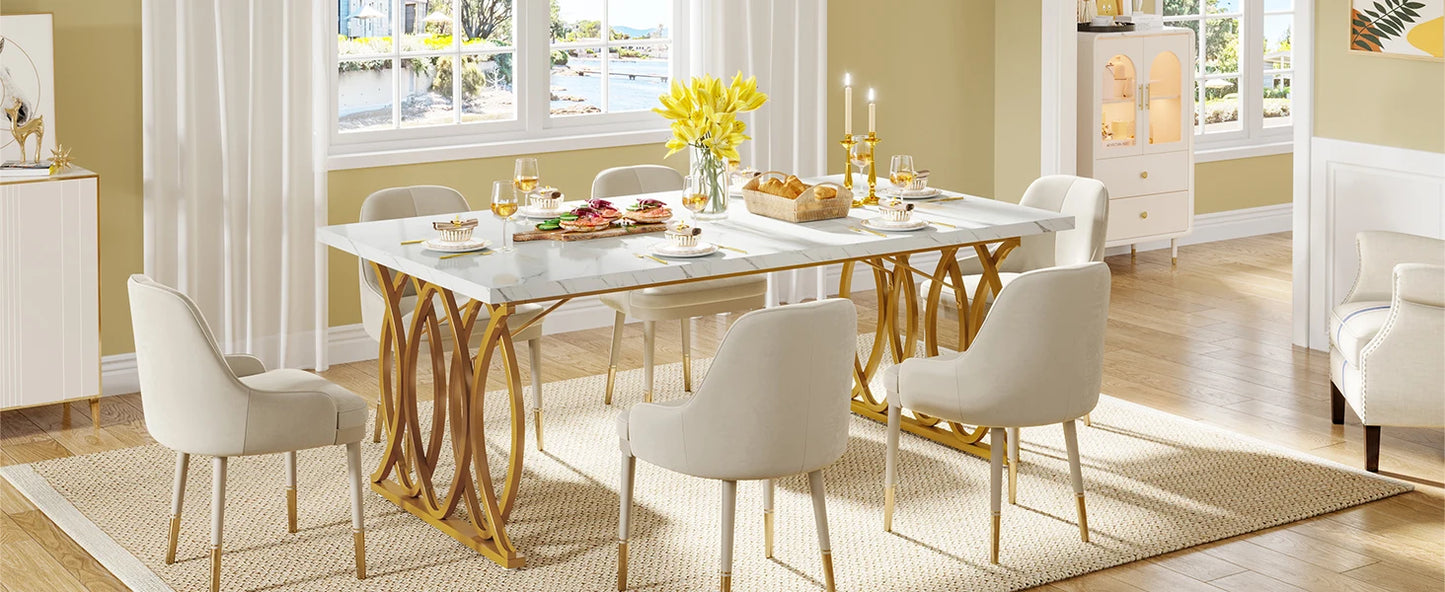 Tribesigns 63-Inch Rectangular Dining Table for 4 to 6, Modern Kitchen Table with Faux Marble Table Top, White Dinner Tables