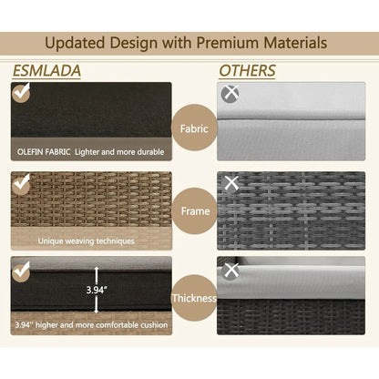 Patio Conversation Set Rattan Outdoor Sectional Furniture Sofa Set Wicker Couch with Coffee Table and Cushions for Poolside, Bac