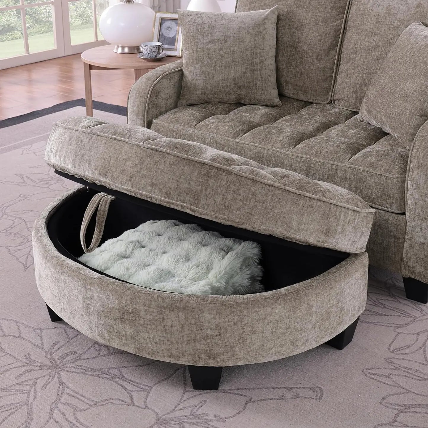 Oversized Curved Chaise Lounge Chair Indoor with Ottoman, 54.8" Cloud Reading Chair Soft Chenille Circle, Customized