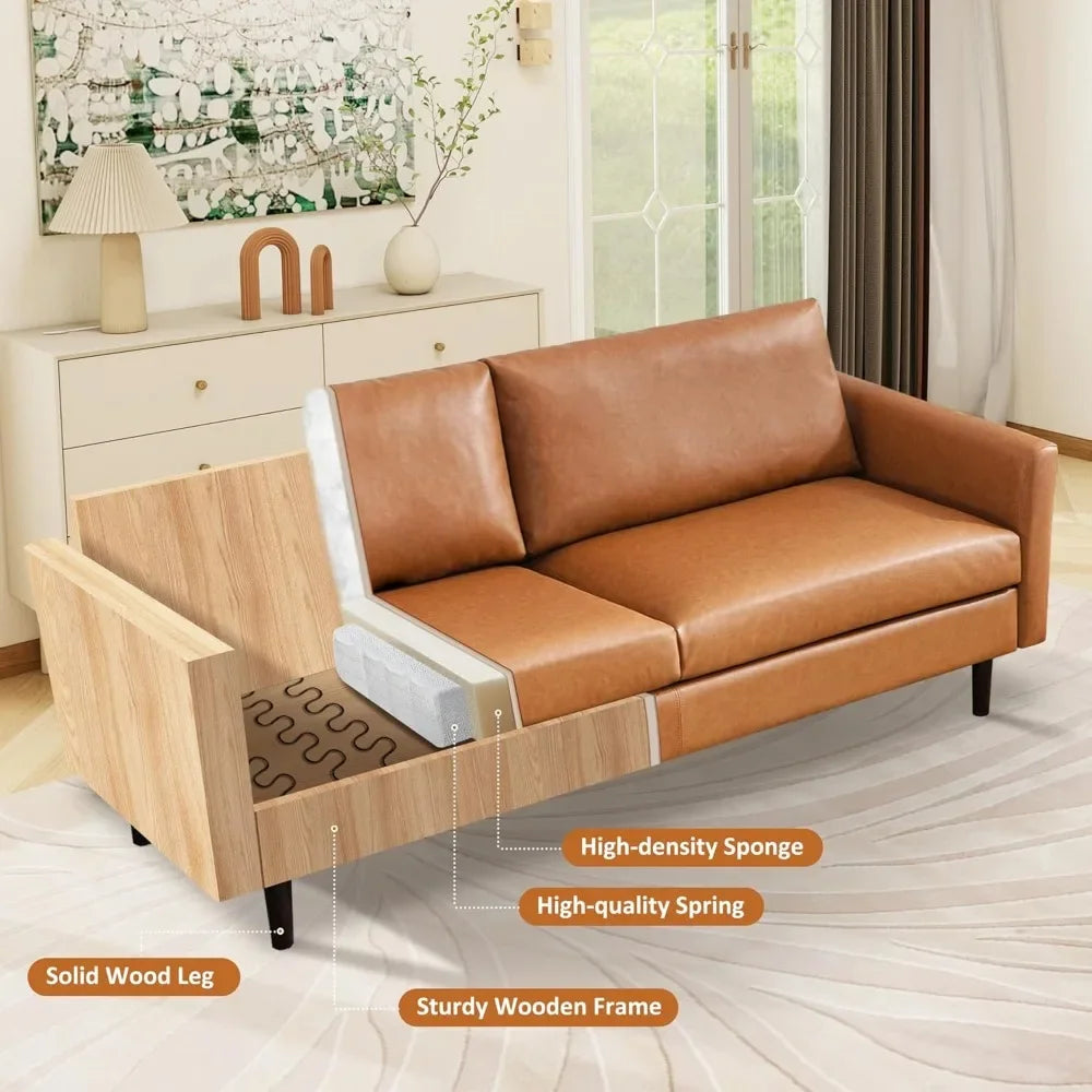 Modern Faux Leather Sofa for Small Spaces, 3 Seater, Bedroom, Office, Apartment, Living Room Couch, 80