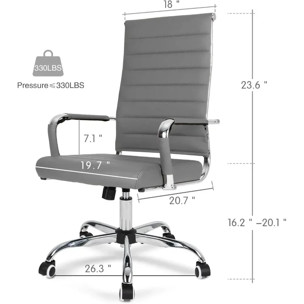 "contemporary ribbed home office chair, sleek leather meeting room seating, ergonomic desk chair for office, high-back executive