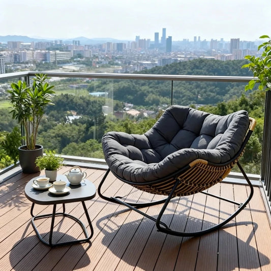 Light Luxury Outdoor Rattan Rocking Chair, Comfortable Backrest Cushion, Metal Frame, Garden Balcony Single Leisure Chair