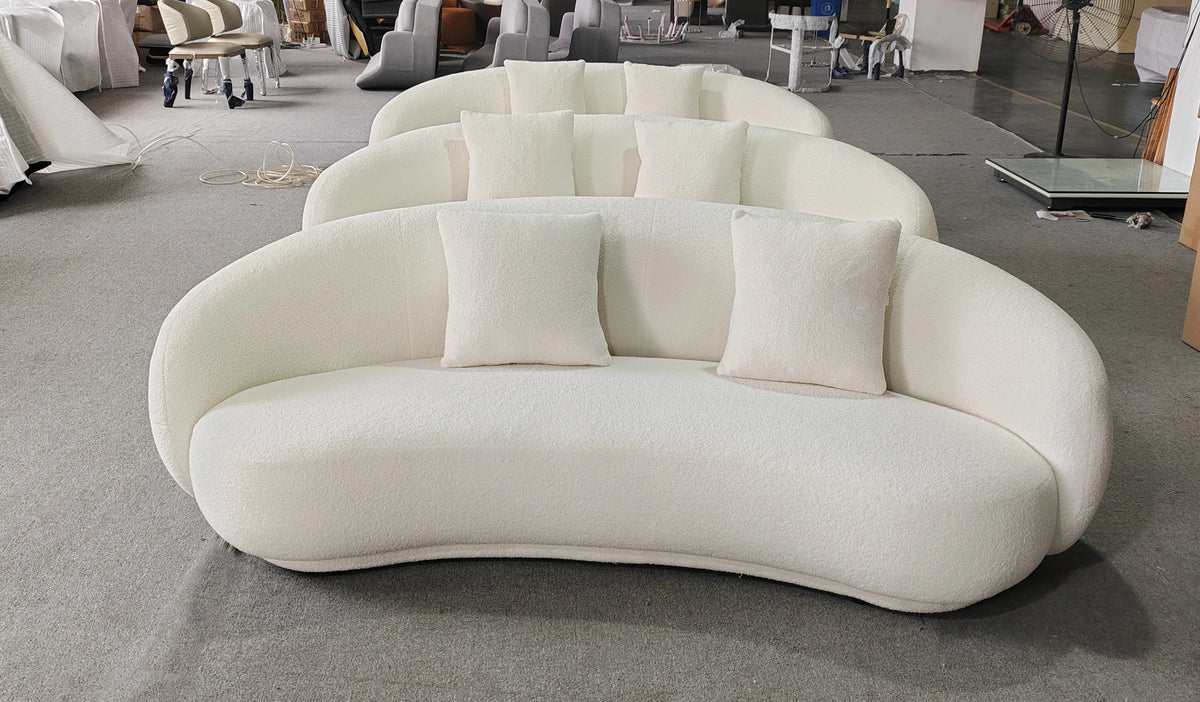 Modern Villa Living Room Single Three Person Sofa Set Household Beige Lamb Fabric Cashew Nut Arc Creative Sofa