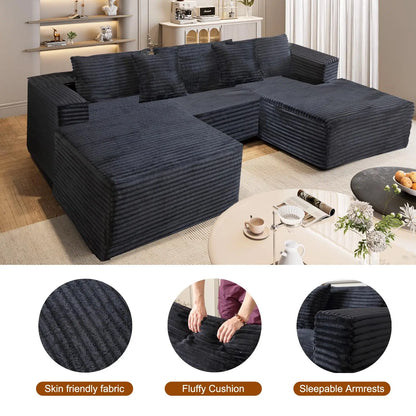 110" Modular Sectional Couch with 2 Movable Ottoman,3-Seater Boneless Cloud Sofa Couches for Living Room, U Shaped Comfy Sofa,Lu