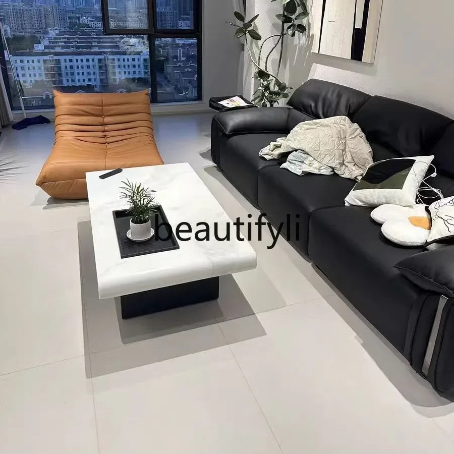 53 Italian Minimalist Snow Mountain White Modern Living Room Rectangular Oval Marble Coffee Table