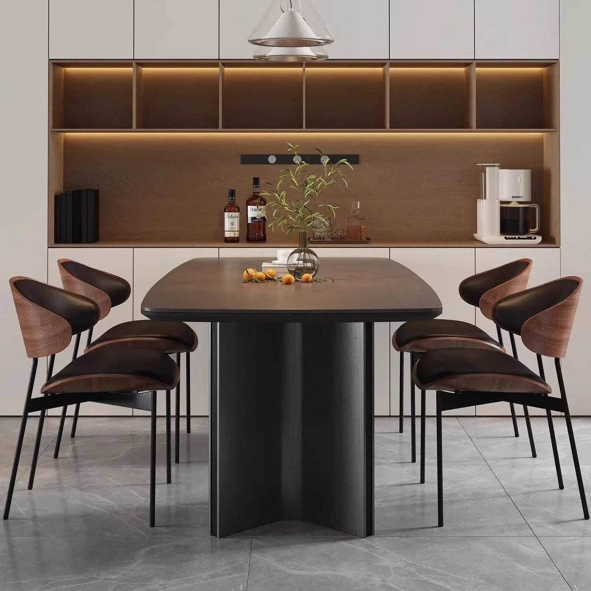 Genuine Leather Dining Chairs Set of 2 or1,Mid Century Modern Chair, Upholstered Kitchen Dining Room ChairsBlack WalnutBendwood.