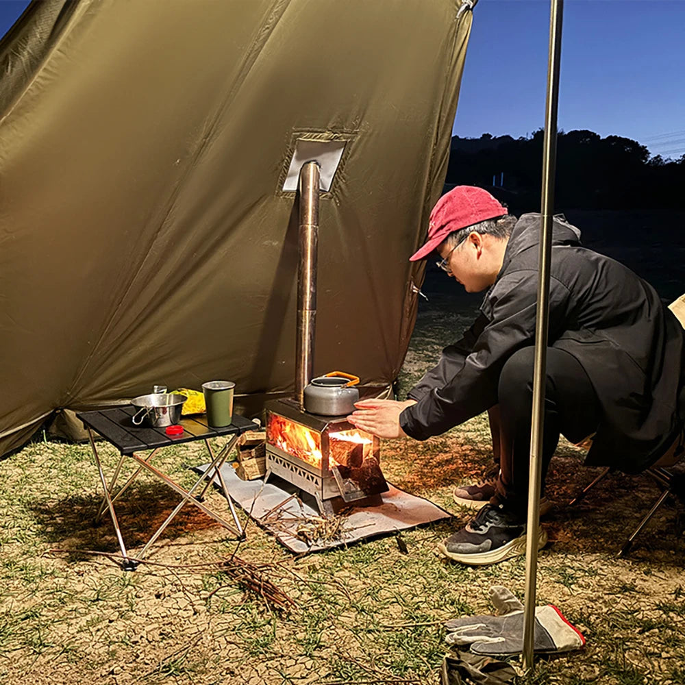 4 Season Hot Tent with Stove Jack Winter Teepee Tent Waterproof Camping Tipi Tent for 2 3 4 Person Outdoor Bushcraft Hiking