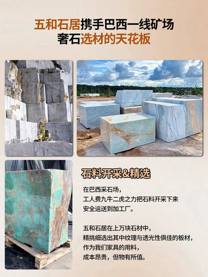 Square luminous jade luxury stone coffee table living room custom square modern luxury stone light luxury villa