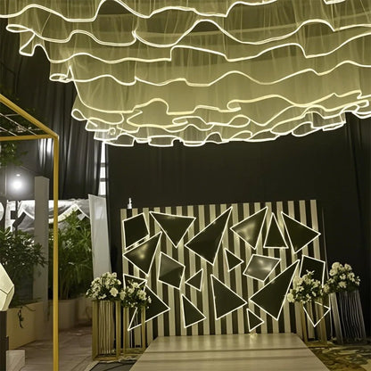 5M White Gauze Curtain Ceiling Decoration Wave Gauze Cloth with Light String Wedding Christmas Atmosphere Decoration Props