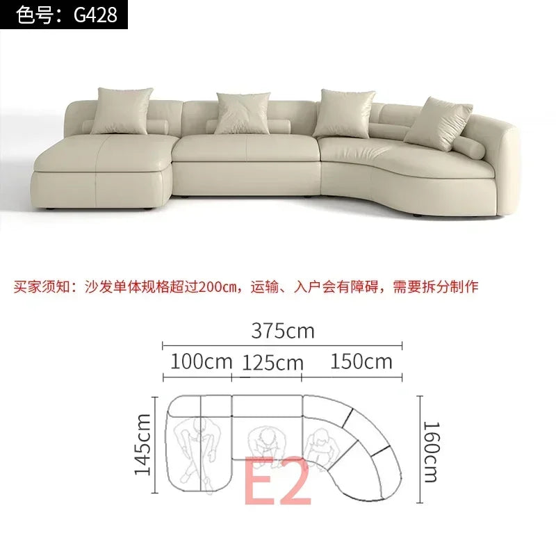 20031A Curved Leather Sofa First Layer Cowhide Semicircle Living Room Italian Modern Simple High-End Elegant