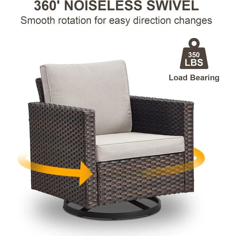 Outdoor Swivel Rocker Patio Chair - 350LBS Weight Capacity Patio Wicker Swivel Glider Chair with Removable Cushions for Porch De