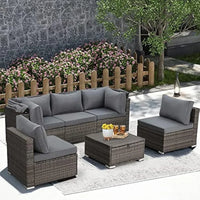 Y 6 Pieces Patio Furniture Sets, Rattan Daybed with Retractable Canopy, Outdoor Sectional Sofa Set with Adjustable Backrest