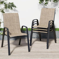 Patio Chairs Set of 4, Stackable Outdoor Dining Chairs for All Weather Textilene Fabric & Metal Frame, Outdoor Chairs Set for Ba