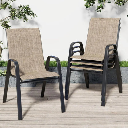 Patio Chairs Set of 4, Stackable Outdoor Dining Chairs for All Weather Textilene Fabric & Metal Frame, Outdoor Chairs Set for Ba