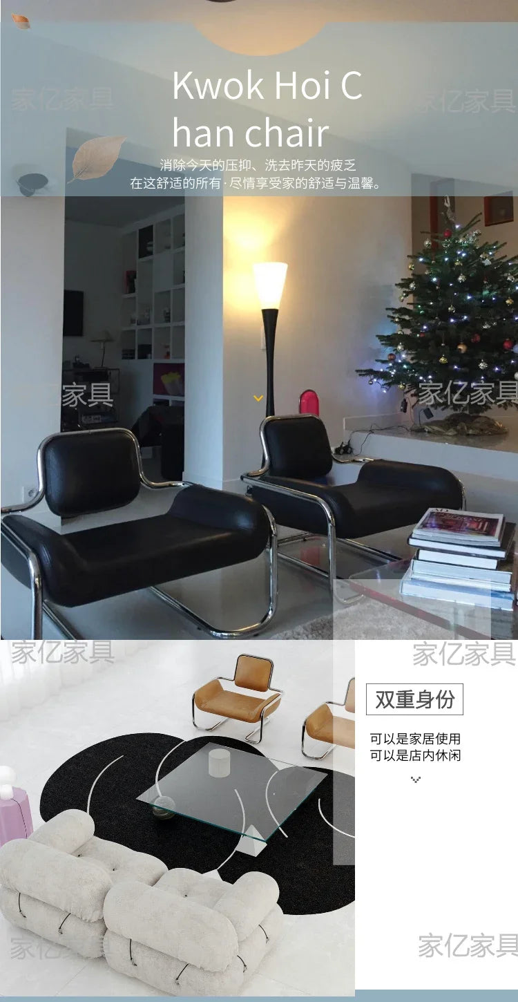 LXArrivals Modern Creative Convex Chair Stainless Steel Frame Casual Seat Living Room Simple and Light Luxury LeatheSSS