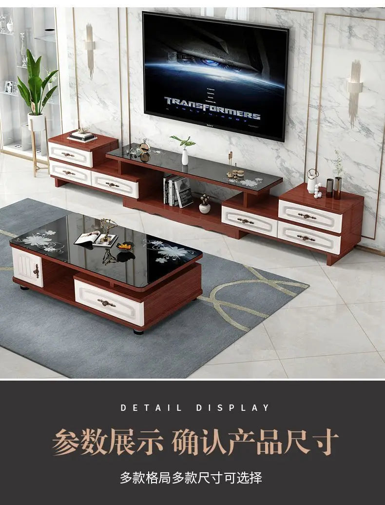 Modern & Minimalist Tempered Glass Expandable TV Stand & Coffee Table Set - European Style, Ideal for Small - Space Living Rooms