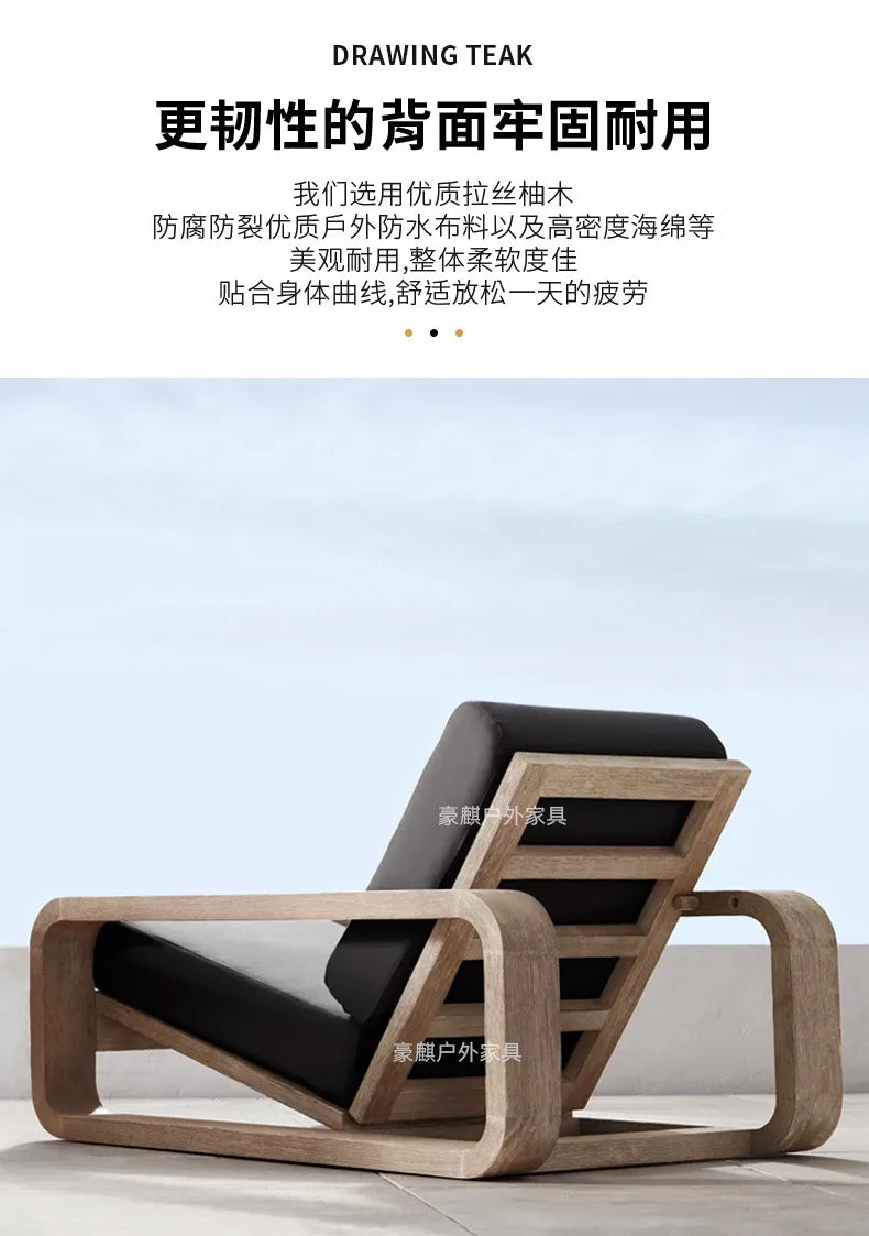 Nordic Outdoor Sofa Teak Sun Protection Waterproof Villa Garden Balcony Preservative Wood Outdoor Solid Wood Open-air Rattan Cha