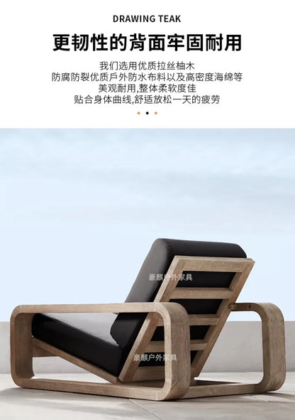 Nordic Outdoor Sofa Teak Sun Protection Waterproof Villa Garden Balcony Preservative Wood Outdoor Solid Wood Open-air Rattan Cha