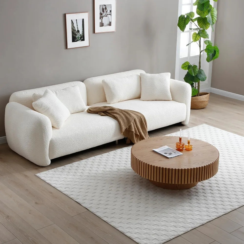 Round Coffee Table for Living Room Contemporary Wood Circle Fluted Coffee Table for Apartment, Easy Assembly - HOME