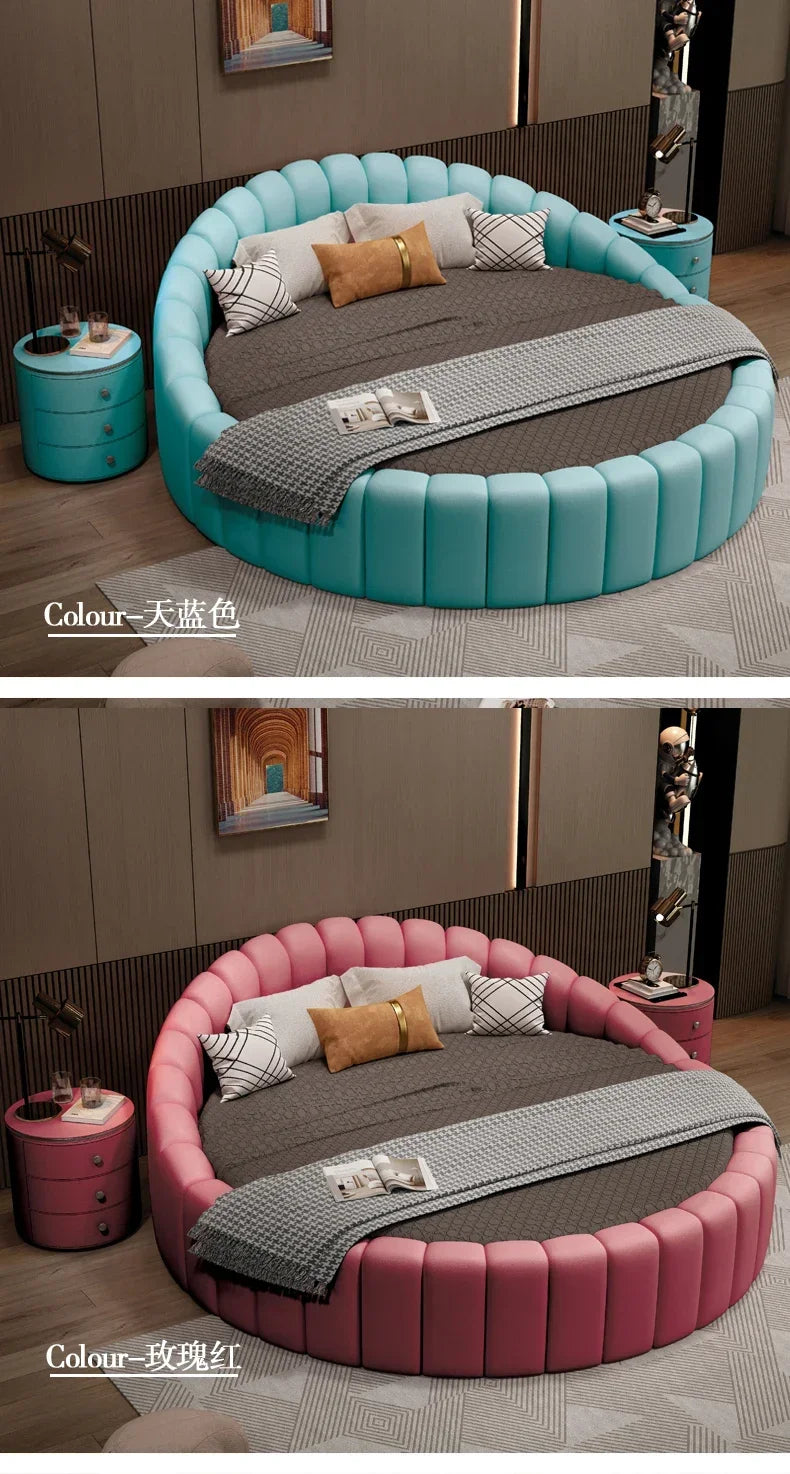 W round Bed Double Modern Simple round Leather Princess Large and Small Apartment Type Master Bedroom Marriage Bed Hotel
