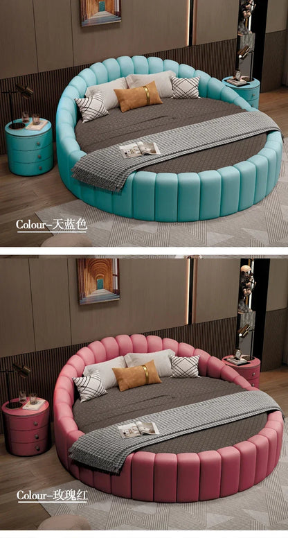 W round Bed Double Modern Simple round Leather Princess Large and Small Apartment Type Master Bedroom Marriage Bed Hotel