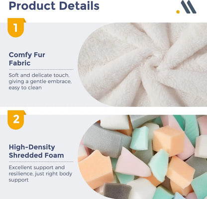 Bean Bag Chair with Back Support, Faux Fur Floor Sofa for Adults & Kids, Beige