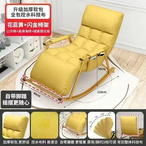 BJ Faux Leather Rocking Chair With Pedal Recliner Adult Balcony Home Folding Chair