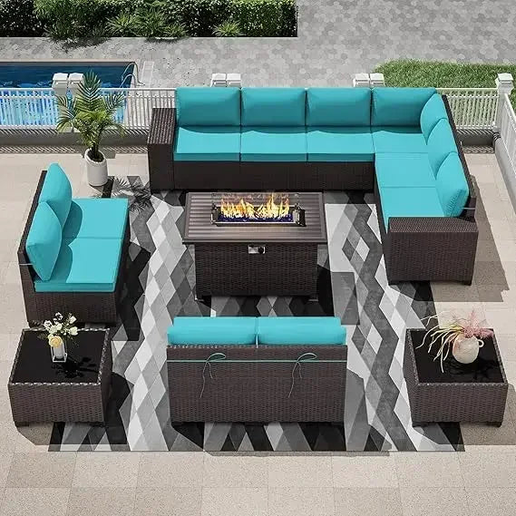 Outdoor Patio Furniture with Propane Fire Pit Table Sectional Sofa Conversation Sets w/ETL Approved