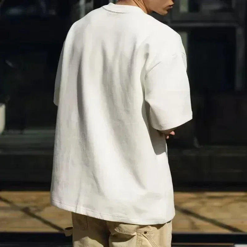 100% pure cotton men's classic black letter print fashionable casual loose sport round neck short sleeve T-shirt top