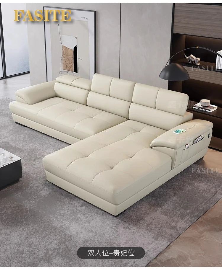 Nordic first-layer cowhide modern minimalist living room corner function minimalist full leather sofa
