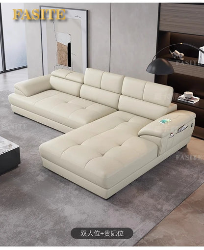 Nordic first-layer cowhide modern minimalist living room corner function minimalist full leather sofa