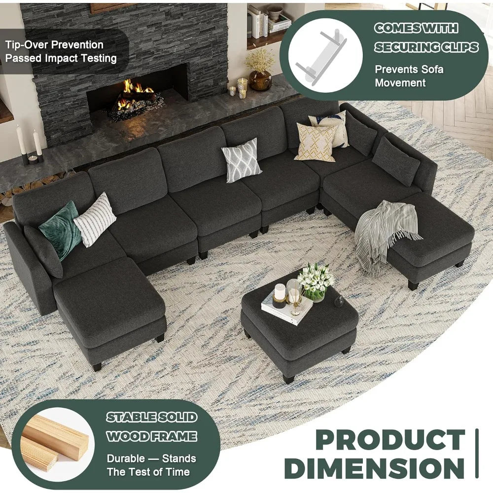 Modular Sectional Sofa, 6 Seaters Modular Sleeper Sofa Couch, Comfy Sectionals Couches Bed, Convertible Sofas with Ottomans