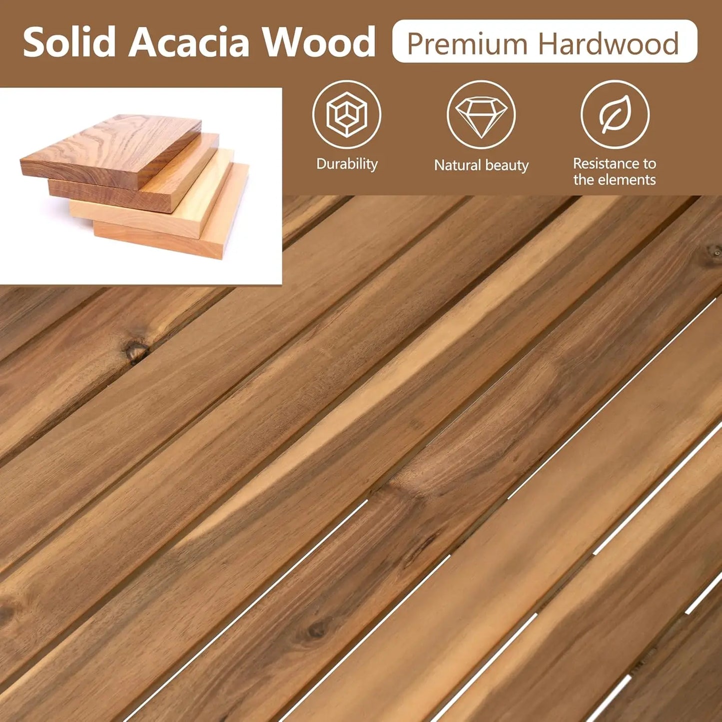Acacia Wood 4pc Outdoor Sectional Sofa Set with Cushions and Slatted Design - Modern Patio, Deck & Garden Seating, Customized