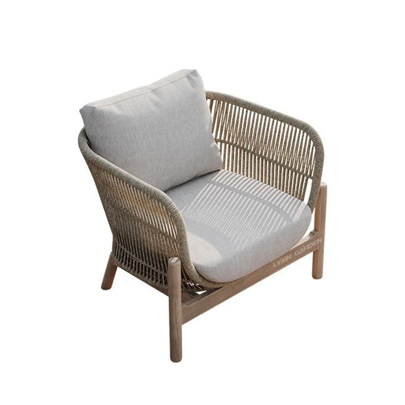 Outdoor rattan sofa courtyard garden open-air balcony leisure outdoor solid wood teak villa