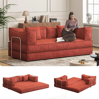 79" Convertible Sofa Bed with Pillows, Corduroy Folding Sleeper Sofa with Fixed-Shape Frame, Boneless Couch for, Customized