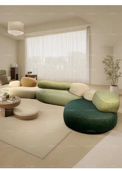 Design special-shaped pebble sofa, stone fabric color matching module wabi-sabi wind living room