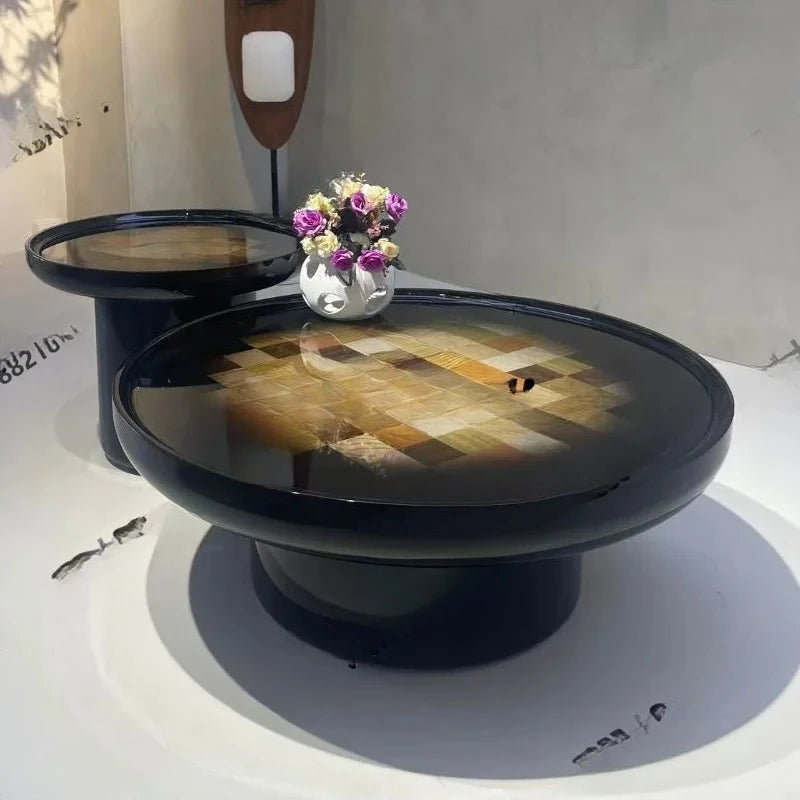 Italian minimalist creative round coffee table coffee table household light luxury negotiation table H