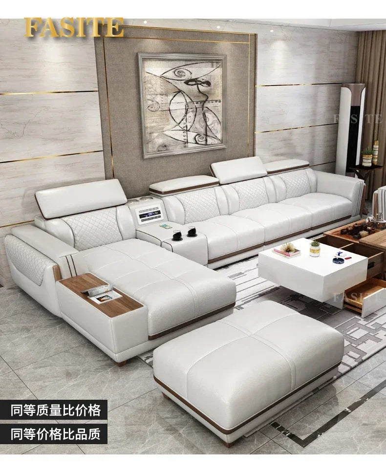 Italian leather sofa set, living room furniture, leather sofa with air purifier and Bluetooth speaker, Modernos Para Sala large