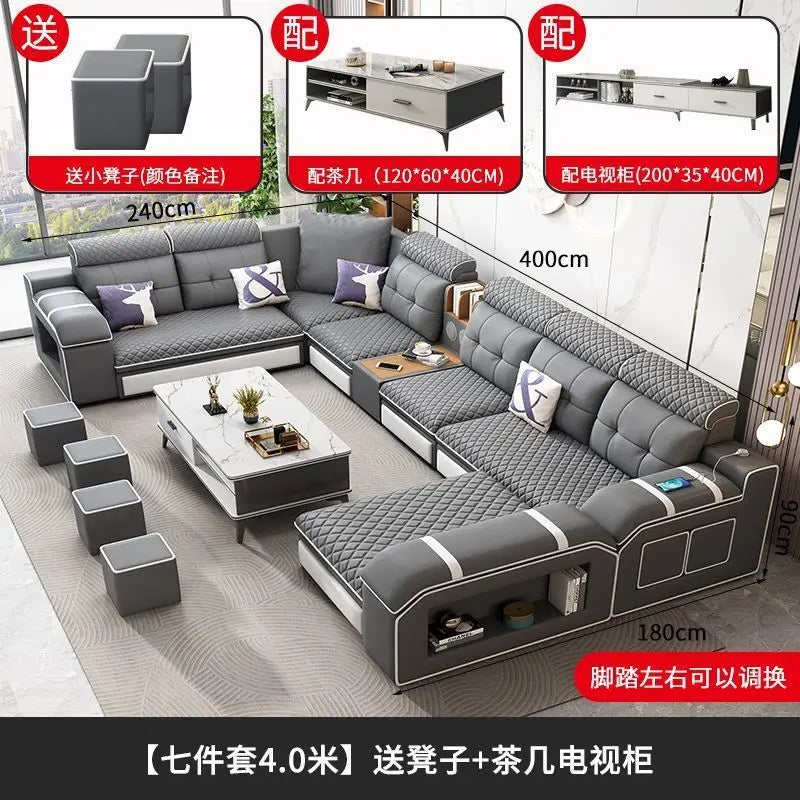 Modern leave-in multi-functional sofa, simple size, detachable and washable fabric sofa combination U-shaped sofa living room