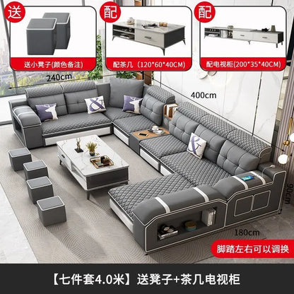 Modern leave-in multi-functional sofa, simple size, detachable and washable fabric sofa combination U-shaped sofa living room