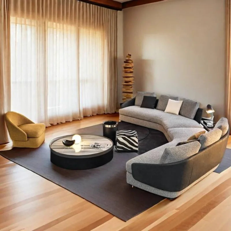 Sofa Italian leather fabric arc, sofa combination large apartment villa light luxury sofa