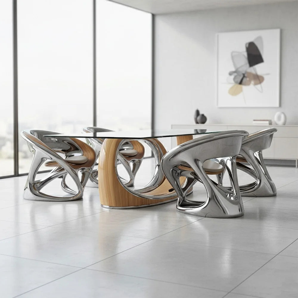 Luxury dining chair set modern art design, unique electroplating, suitable for living room furniture,