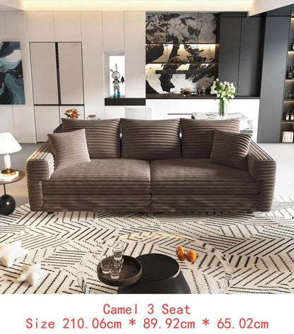 82.7" Plush Corduroy 3-Seat Sofa, Modern Comfy Upholstered Cloud Couch, Deep Seat Lounge Chair with Soft Pillows for Living