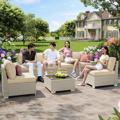 7 Pieces Outdoor Patio Furniture Set, Outdoor Sectional Furniture Set, All-Weather PE Rattan Wicker Sofa with, Customized